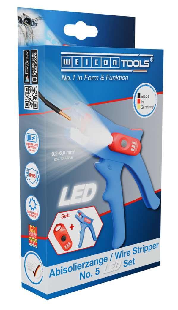 Set Tenaza Pelacables No. 5 LED | Juego de 2 piezas que incluye alicates pelacables y una lámpara de trabajo LED