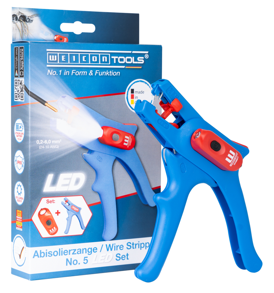 Set Tenaza Pelacables No. 5 LED | Juego de 2 piezas que incluye alicates pelacables y una lámpara de trabajo LED