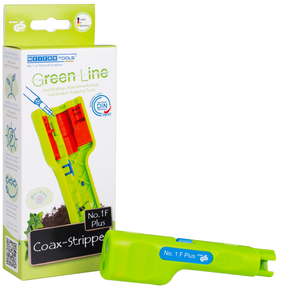 Pelador de Cable Coaxial No 1 F Plus Green Line - apto para conectores de tornillo F | para pelar y desaislar cables coaxiales incl. ayuda para desenrollar