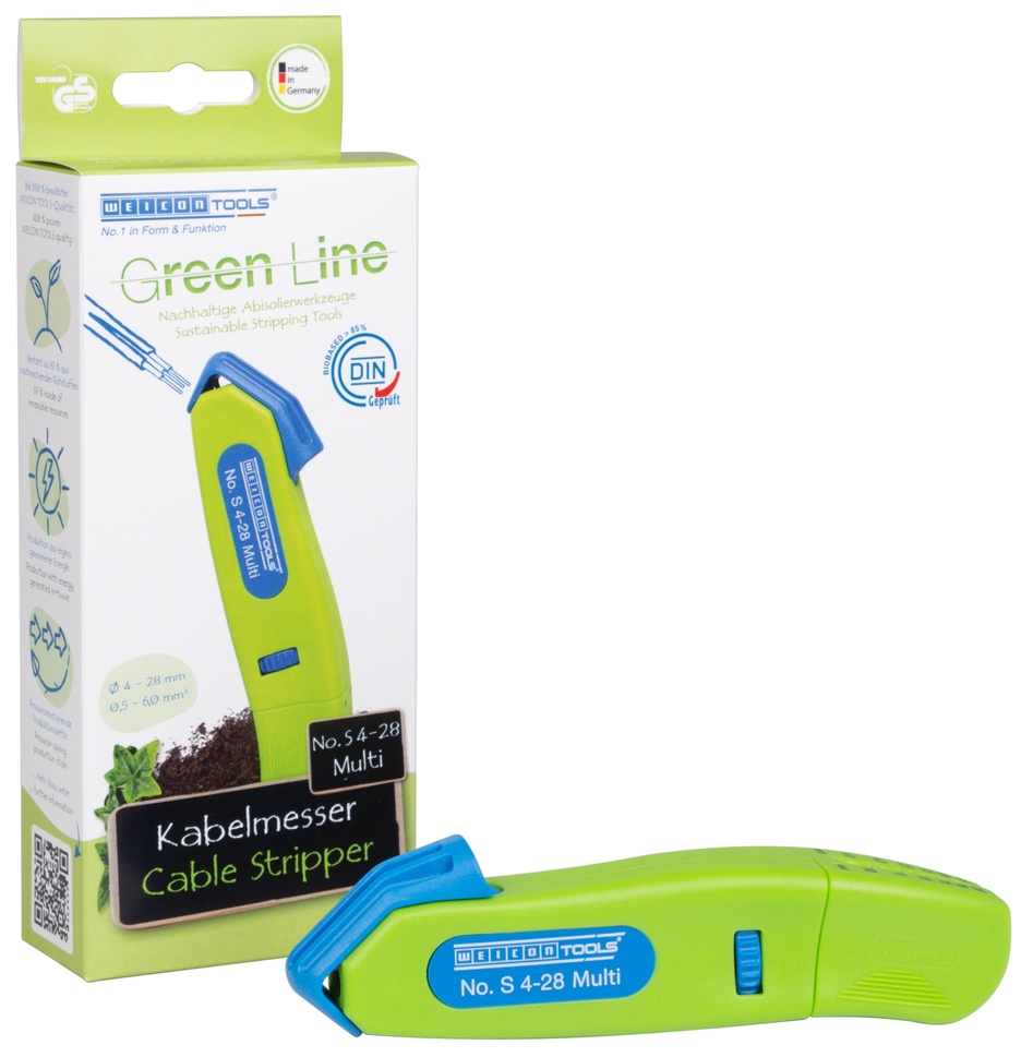 Pelador de Cable No. S 4 - 28 Multi Green Line | con función de desaislado integrada, rango de trabajo 4 - 28 mm Ø