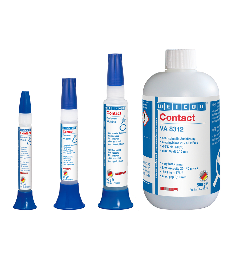VA 8312 Adhesivo de cianoacrilato | adhesivo instantáneo para el sector alimentario, así como para elastómeros EPDM y caucho