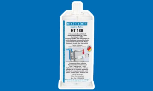 Adhesivo epoxi sobre fondo azul