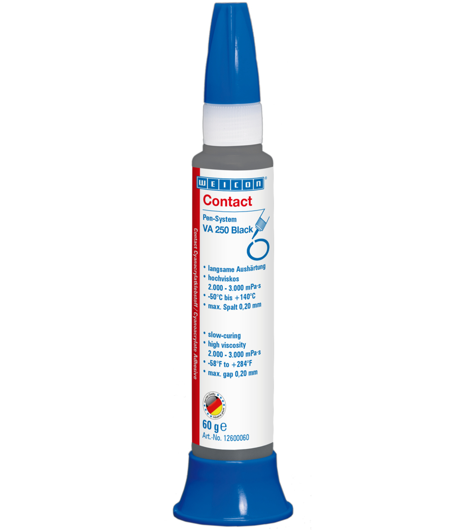 VA 250 Black Adhesivo de cianoacrilato | adhesivo instantáneo de alta viscosidad, relleno de goma