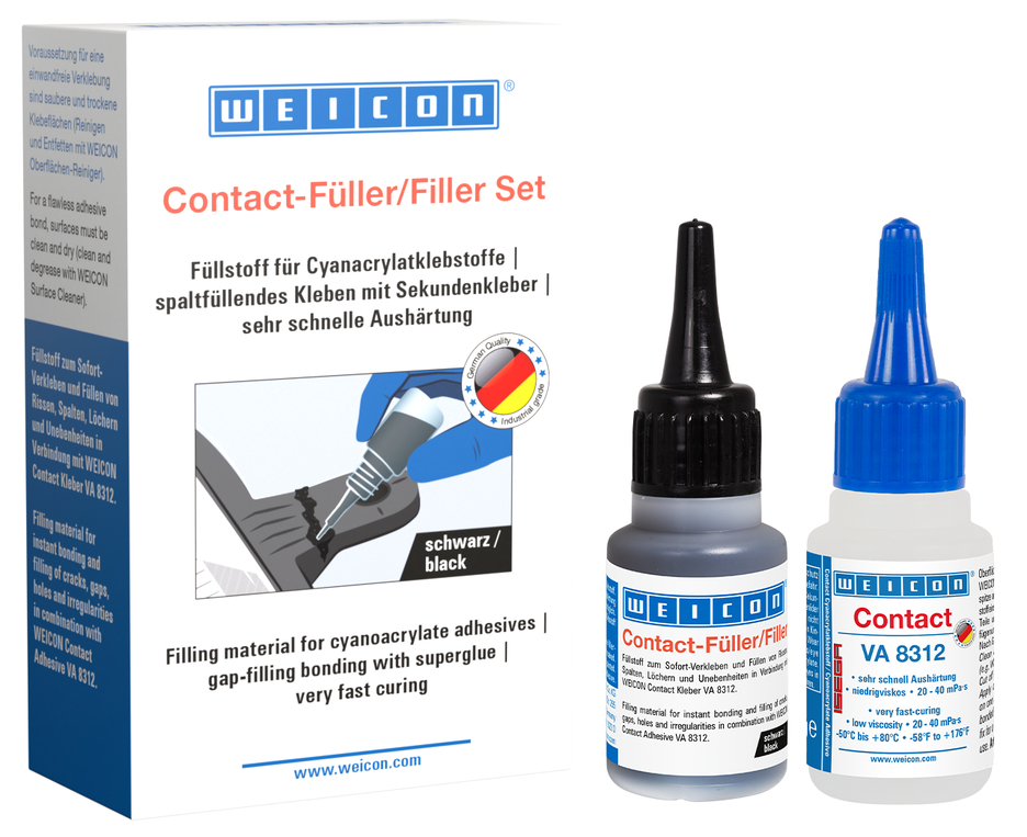 Material de Relleno Set | transparent special filler and cyanoacrylate adhesive Contact VA 8312