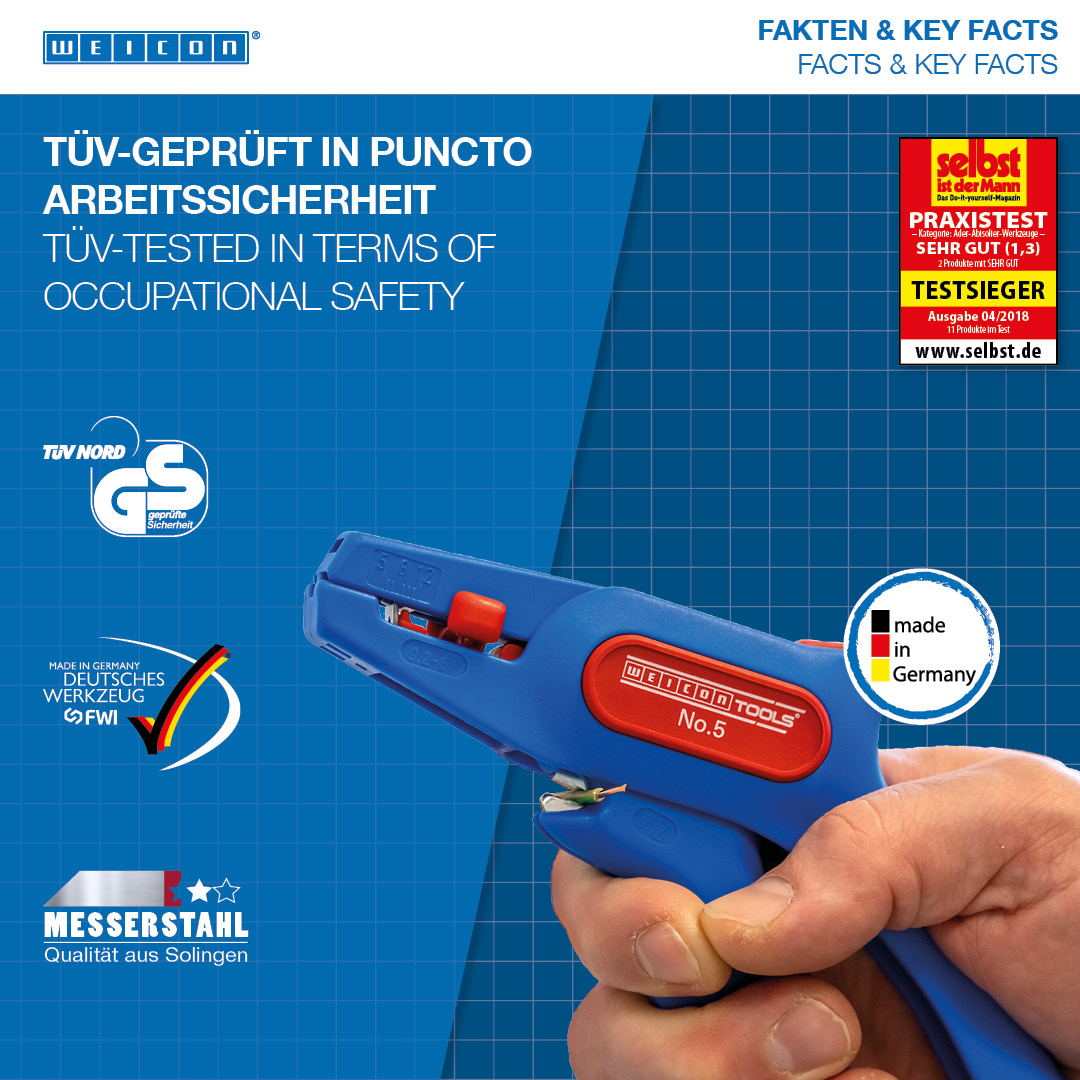 Tenaza Pelacable No. 5 | para todos los conductores comunes trenzados y sólidos, rango de trabajo de 0,2 - 6,0 mm².
